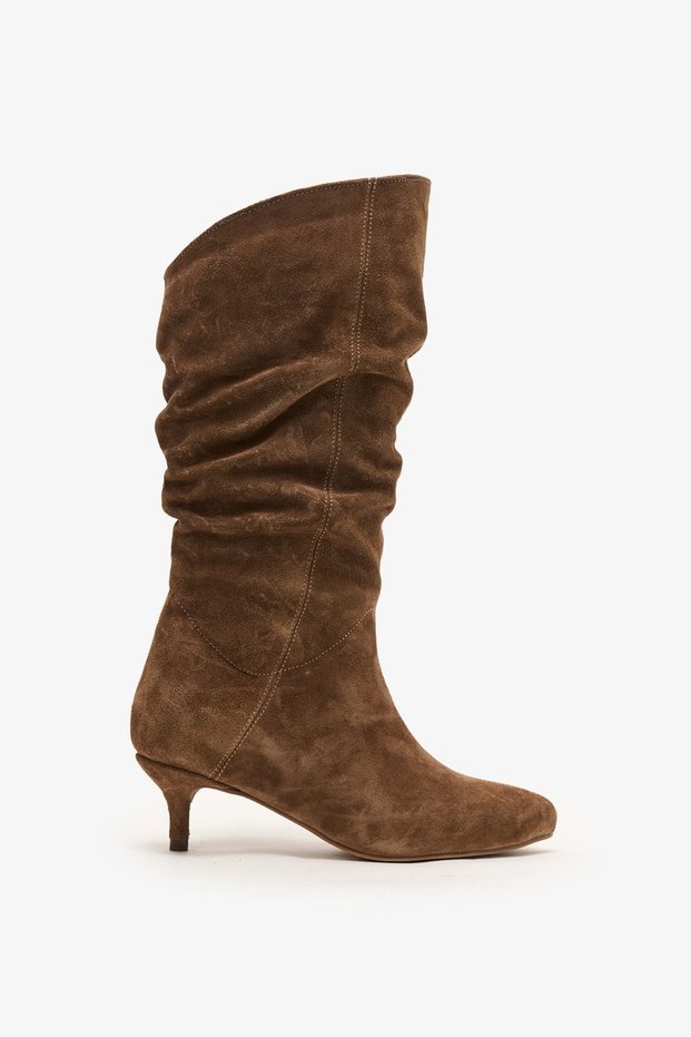Boran Cigar Suede Leather Kitten-Heel Boots