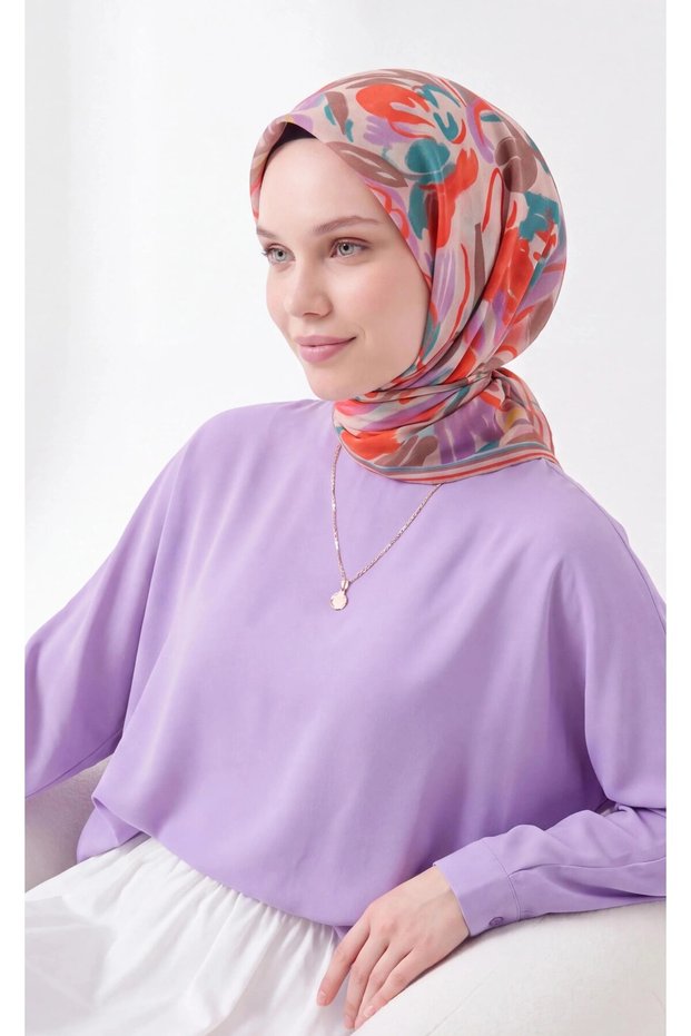 Soft Scarf with Abstract Patterned Design in Turquoise and Coral