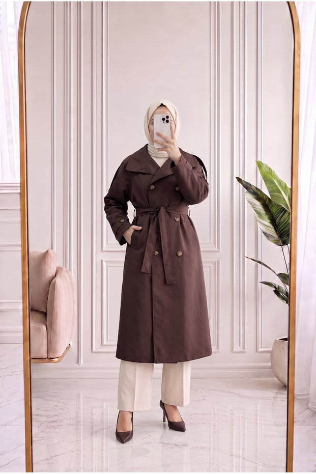 Ahuser Back-Closure Tie-Detail Trench Coat - ZŞ7322 Coffee