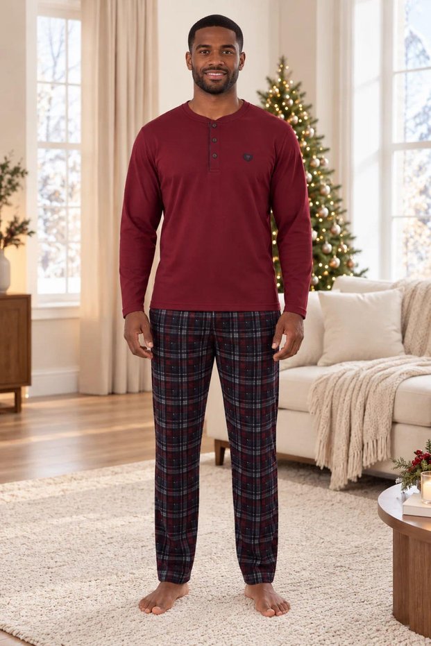 Men's Plus Size Thermal Pajama Set in Comfortable Fabric with Long Sleeves
