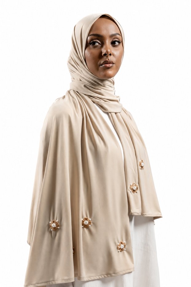 Stretchable Jersey Hijab with Handmade Stone Details