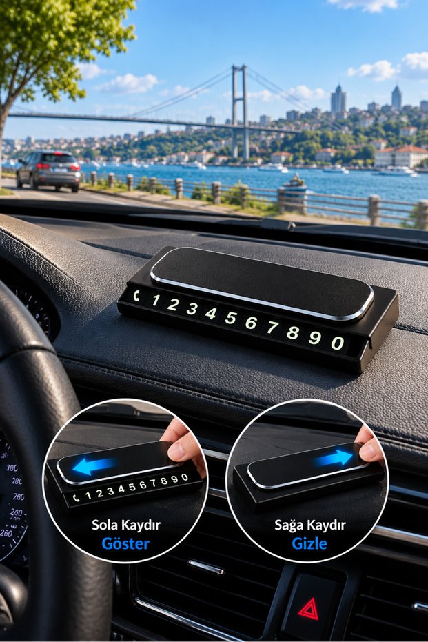 In-Car Parking Number Holder—Slides Left and Right, Hides Away, Glow-in-the-Dark, Black