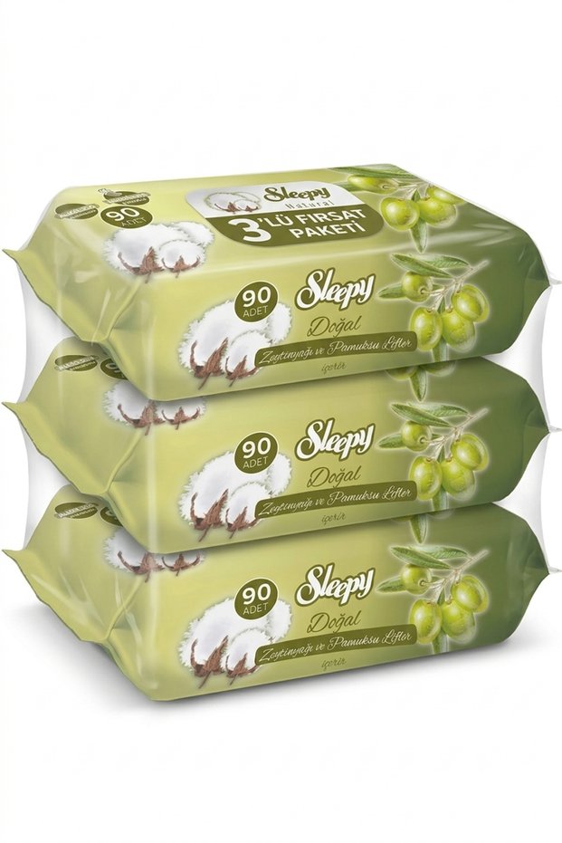 Natural Olive Oil-Infused Wet Wipes, 90 Sheets, Pack of 3