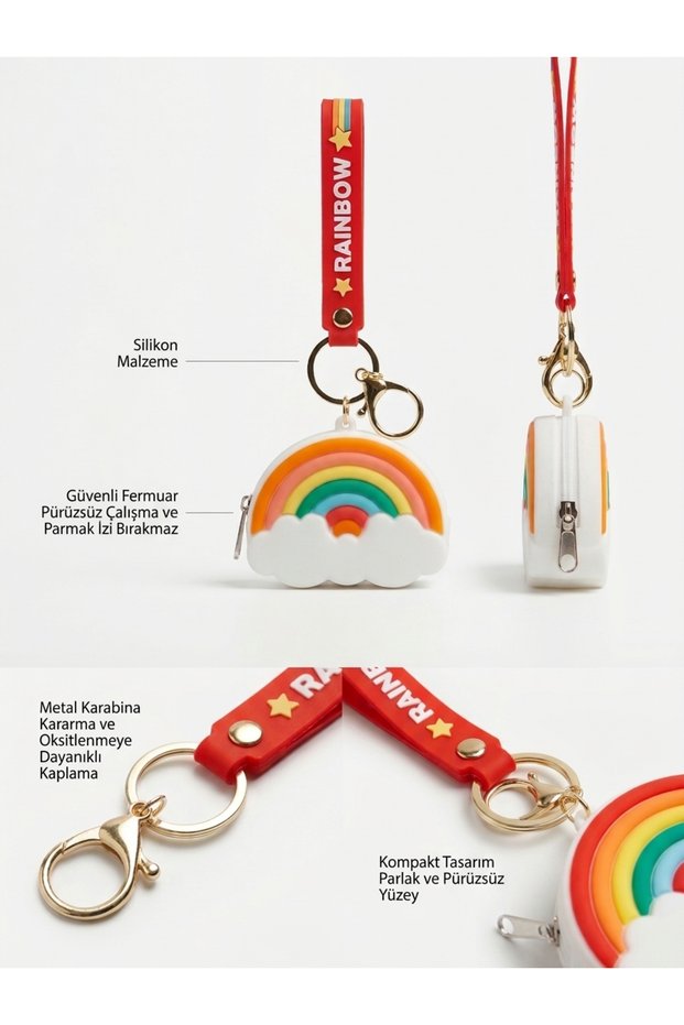 Rainbow-Themed White Wallet and Keychain