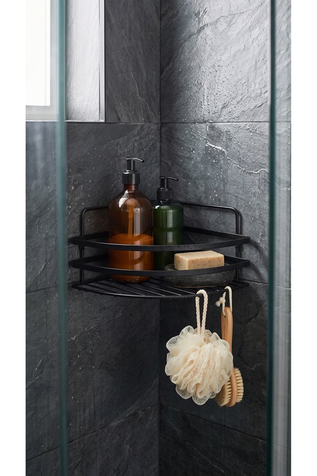 Luxury Thermoplastic-Coated Single-Layer Laminated Bathroom Corner Shower Enclosure Interior Shampoo Holder with Hanging Corner Shelf