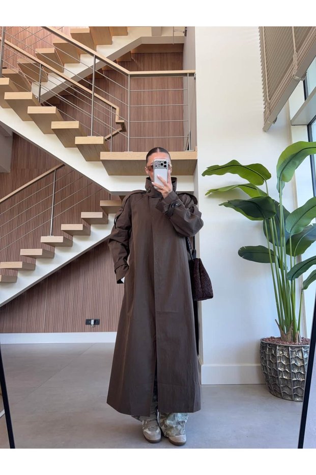 Mock Neck Trench Coat with Epoletes