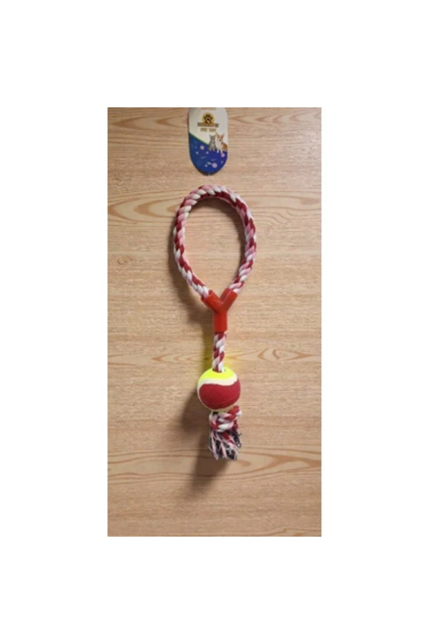 Tennis ball with pull rope red