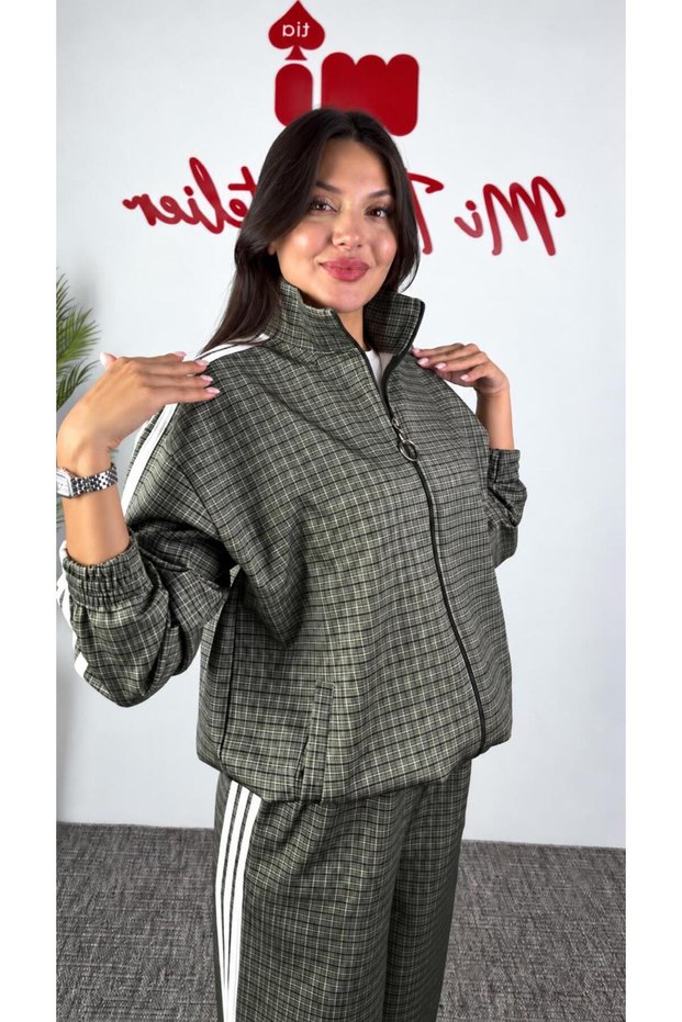 Women's Side Striped Patterned Scuba Bottom and Top Tracksuit Set Mta033