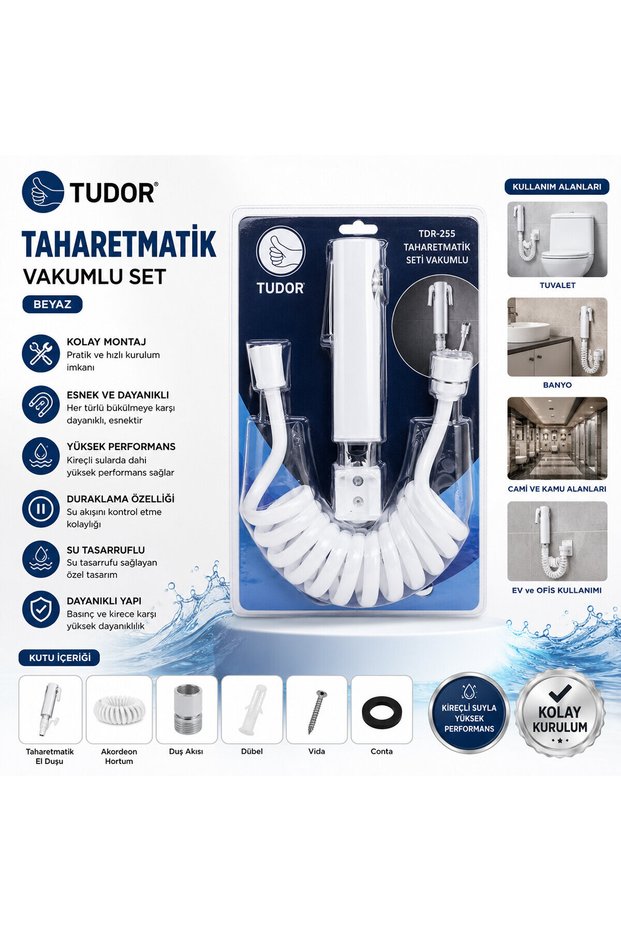 WHITE TAHARATMATIK SET: TAHARATMATIK HAND SHOWER - HOSE - ARTICULATED VACUUM SET (5496)