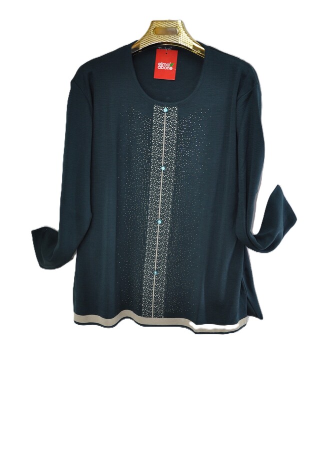 PLUS-SIZE MOM-STYLE EMBELLISHED KNIT BLOUSE
