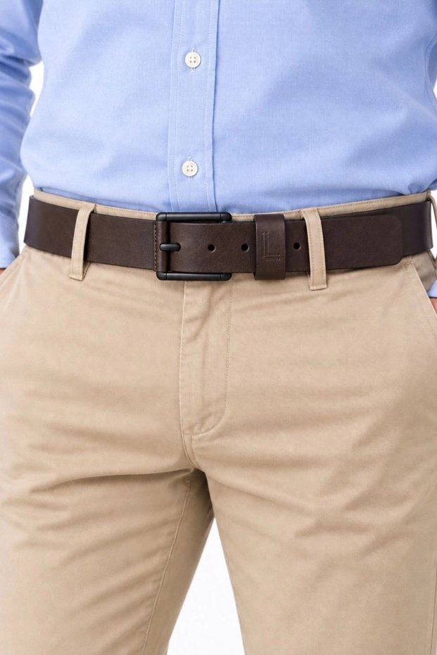 Men's Dark Brown 4 cm Metal Buckle Jeans and Fabric Trouser Belt