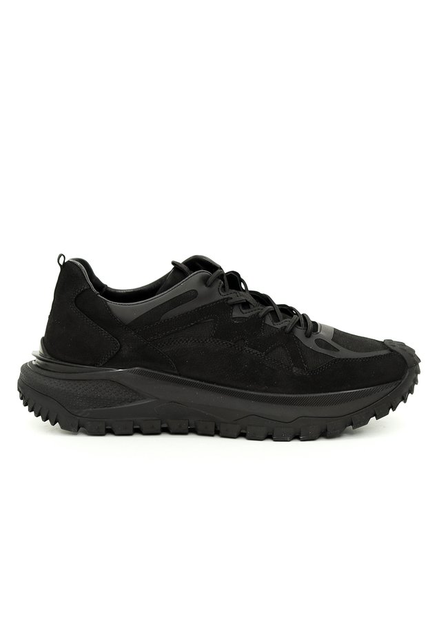 Genuine Nubuck Leather Black EVA Sole Men's Sneakers - E2721