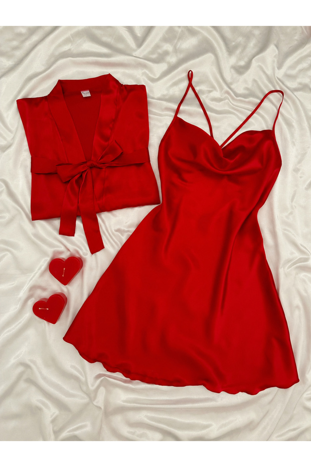 Women's Jasmin Cowl Neckline Satin Nightgown and Robe Set