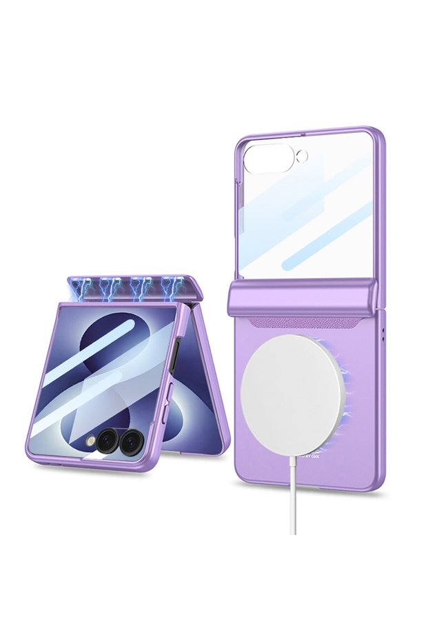 Samsung Galaxy Z Flip 8 Compatible Foldable Case with MagSafe - Transparent with Colorful Details, Hard PC Case with Camera Protection