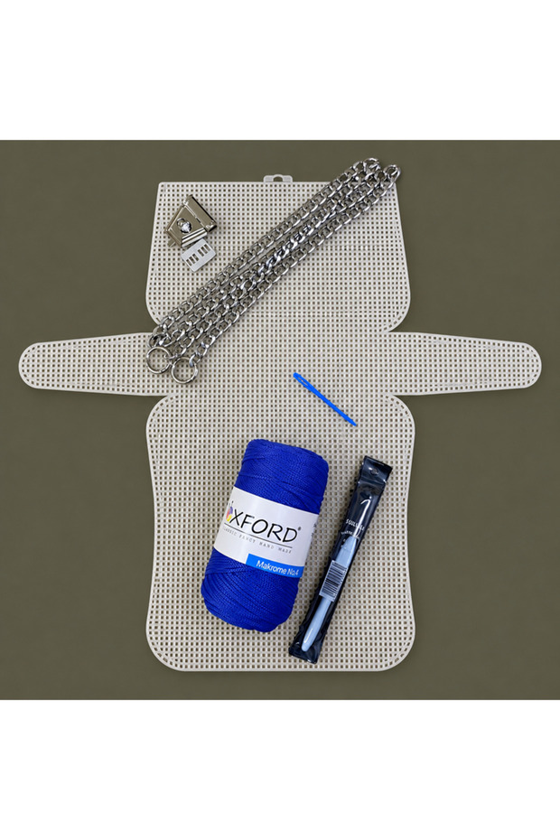 Tapestry Bag-Making Kit for a Large Bag - Canvas Yarn, Chain Stitch, Crochet Hook - Cobalt