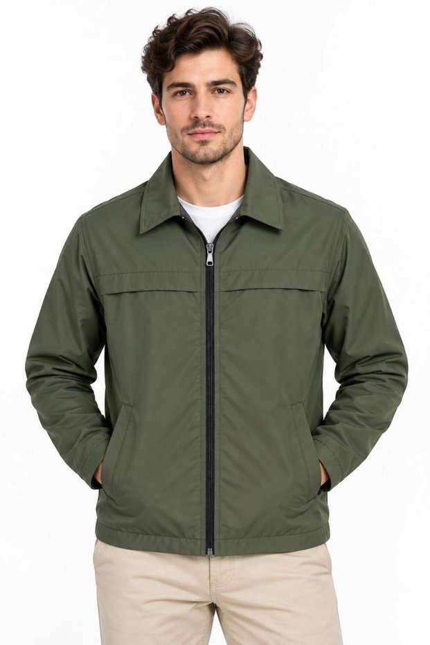 Men's Water Repellent Windproof Lined Full Zipper 4 Season Regular Fit Coat Jacket - Khaki