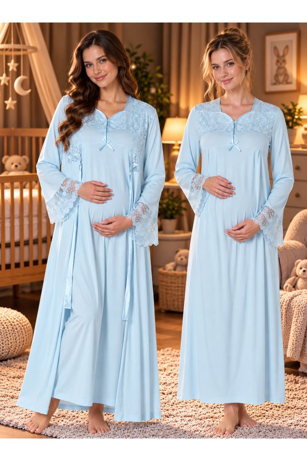 Effortt Cotton Maternity and Postpartum Nightgown Set with Robe