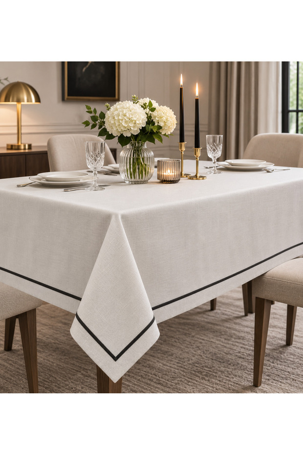 Off-White Piqué Tablecloth with Black String Picot Edging—Custom-Made for a Wedding Trousseau