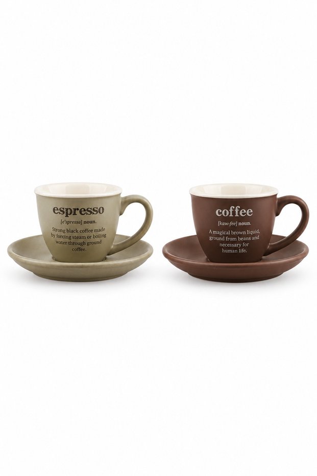 Earth 2 Coffee Cup Set: 90 cc Espresso Cup with Print, Green + Brown