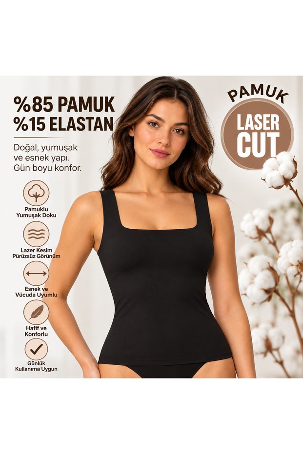 Women's Black Cotton Laser Cut Tank Top—Non-Marking, Stretchy Tank Top