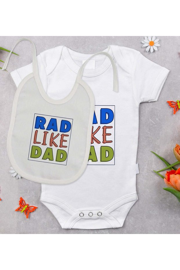 BK Kids "Rad Like Dad" Design Baby Bodysuit and Bib Gift Set - Model 1