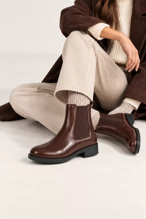 ZRK01MK06 Premium Waterproof, Laceless, Dark Brown Patent Leather Winter Boots with Non-Slip Soles