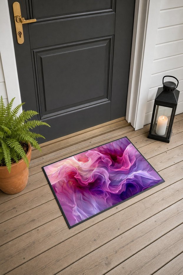 Pink and Purple Silk Wave-Patterned Doormat, 40x60 cm, with Non-Slip Sole, Decorative