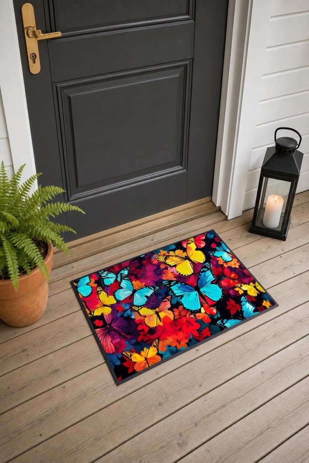 Colorful Butterfly Spring Pattern 684 Doormat, 40x60 cm, Non-Slip Sole, Decorative