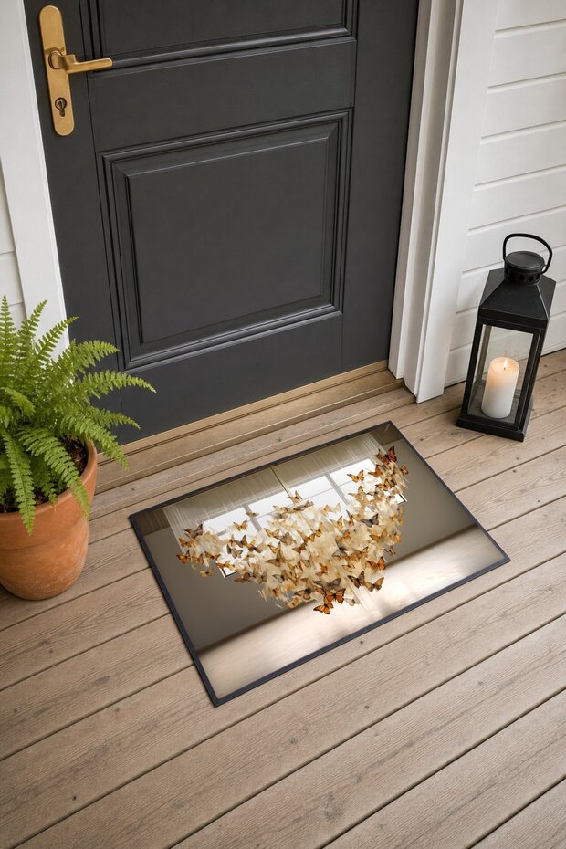 484 Orange Butterfly Dance Pattern Doormat, 40x60 cm, Non-Slip Sole, Decorative