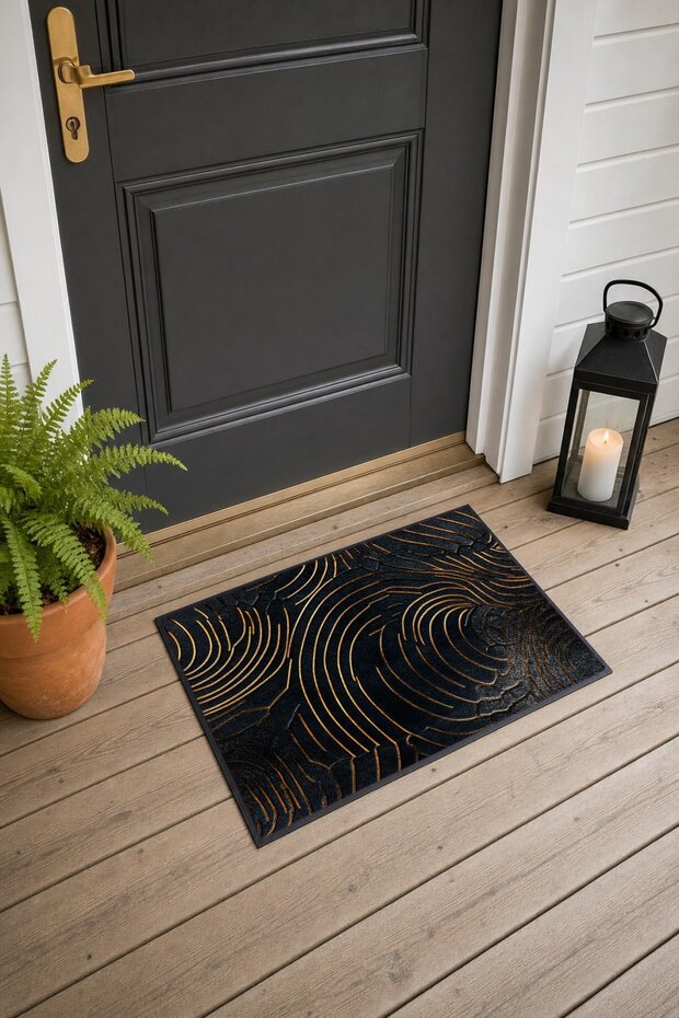 Black Gold Thin-Line striped pattern doormat, 40x60 cm, with Non-Slip Sole, Decorative