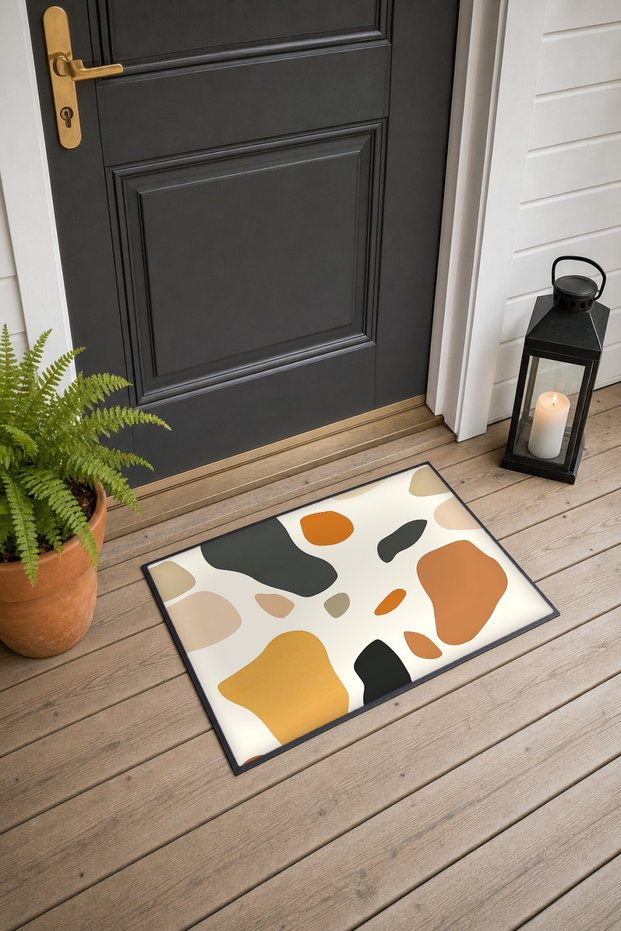 Cream Mustard Terrazzo-Patterned Doormat, 40x60 cm, with Non-Slip Sole, Decorative