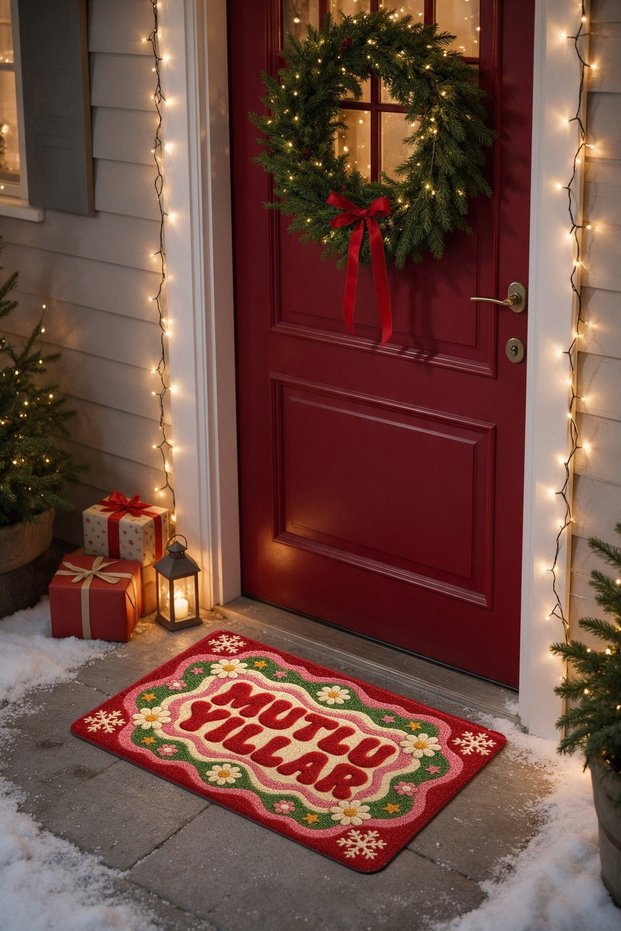 "Happy New Year" New Year's Doormat 007, 40x60 cm, Non-Slip Sole Christmas Doormat