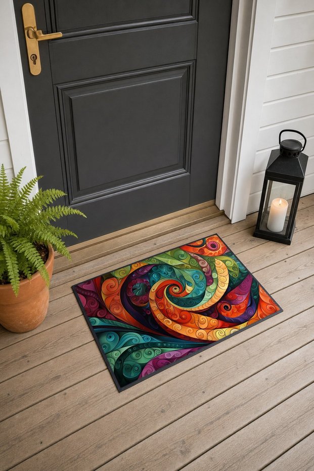Colorful Spiral Dance Pattern 944 Doormat, 40x60 cm, Non-Slip Sole, Decorative