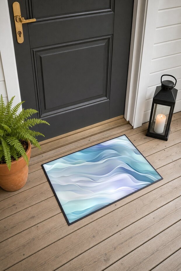 Ice Blue Lilac Silk Wavy-Patterned Doormat, 40x60 cm, with Non-Slip Sole, Decorative