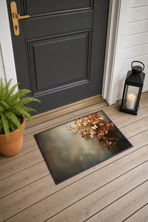 Cream-Colored "Butterfly Dance" Patterned Doormat, 40x60 cm, with Non-Slip Sole, Decorative