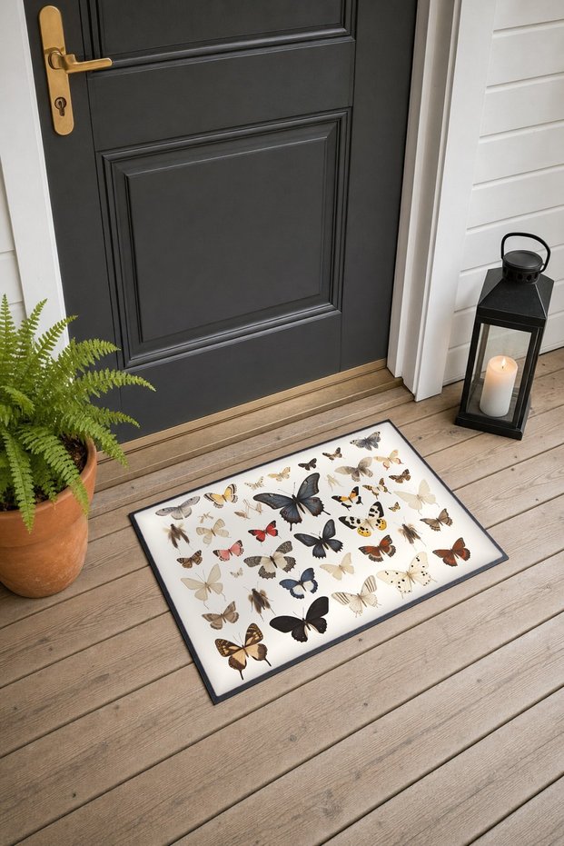 525 Colorful Butterfly-Patterned Doormat, 40x60 cm, with Non-Slip Sole, Decorative