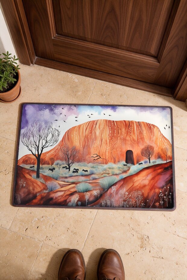 Red Nature Scene Patterned Doormat, 40x60 cm, with Non-Slip Sole, Decorative