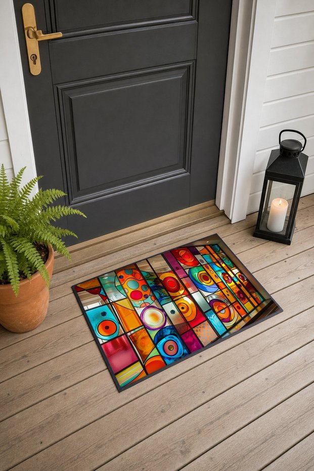 933 Door Mat with Colorful Circles Pattern, 40x60 cm, Non-Slip Sole, Decorative