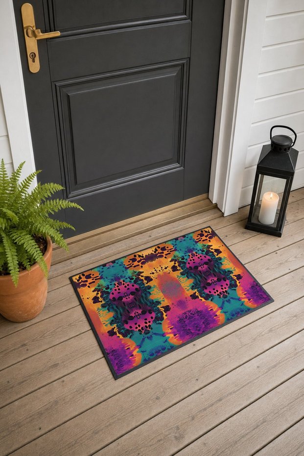 Colorful Psychedelic Symmetrical Patterned Doormat, 40x60 cm, with Non-Slip Sole, Decorative