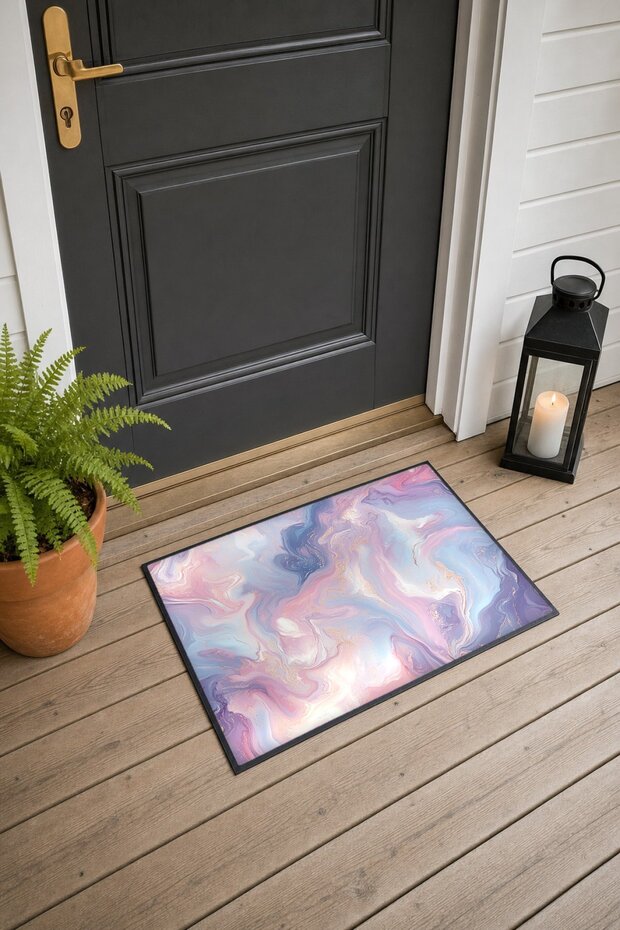 Lilac, Pink, and Blue Marble Patterned Doormat, 40x60 cm, with Non-Slip Sole, Decorative