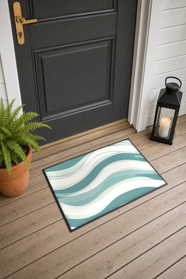 Cream Sage Green striped pattern door mat, 40x60 cm, with Non-Slip Sole, Decorative