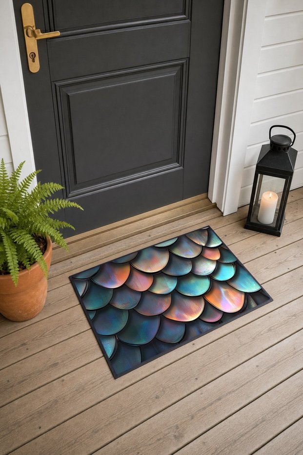 Black Mermaid-Patterned Doormat, 40x60 cm, with Non-Slip Sole, Decorative