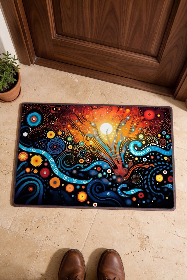 Orange and Blue Abstract Patterned 999 Doormat, 40x60 cm, Non-Slip Sole, Decorative