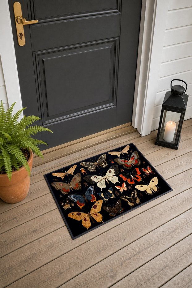 Brown Butterflies Patterned Doormat, 40x60 cm, Non-Slip Sole, Decorative