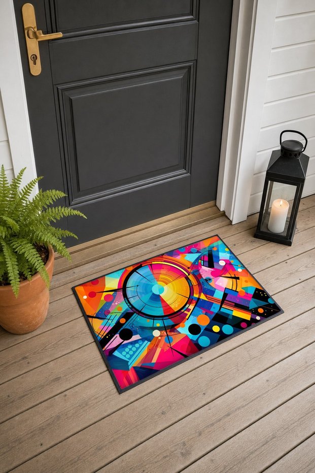 Colorful Geometric Waves Pattern 016 Doormat, 40x60 cm, Non-Slip Sole, Decorative