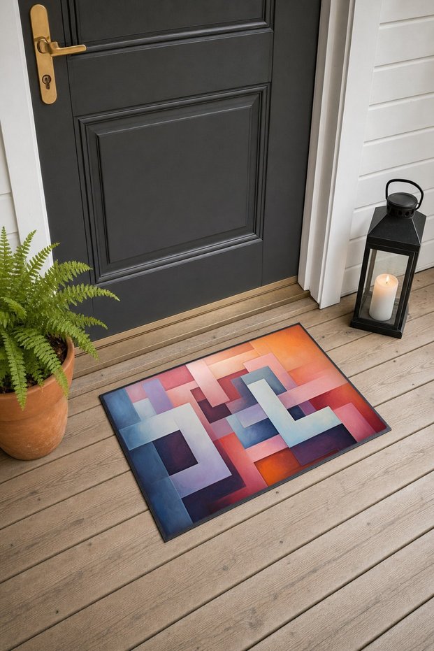 Pink and Blue Abstract Patterned 919 Doormat, 40x60 cm, Non-Slip Sole, Decorative
