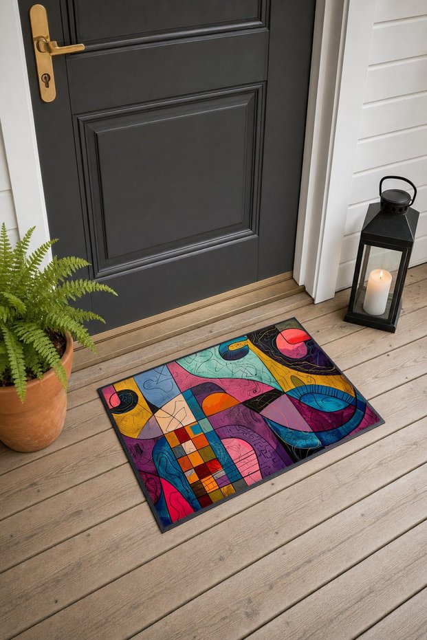 Colorful Abstract Patterned Doormat 912, 40x60 cm, Non-Slip Sole, Decorative