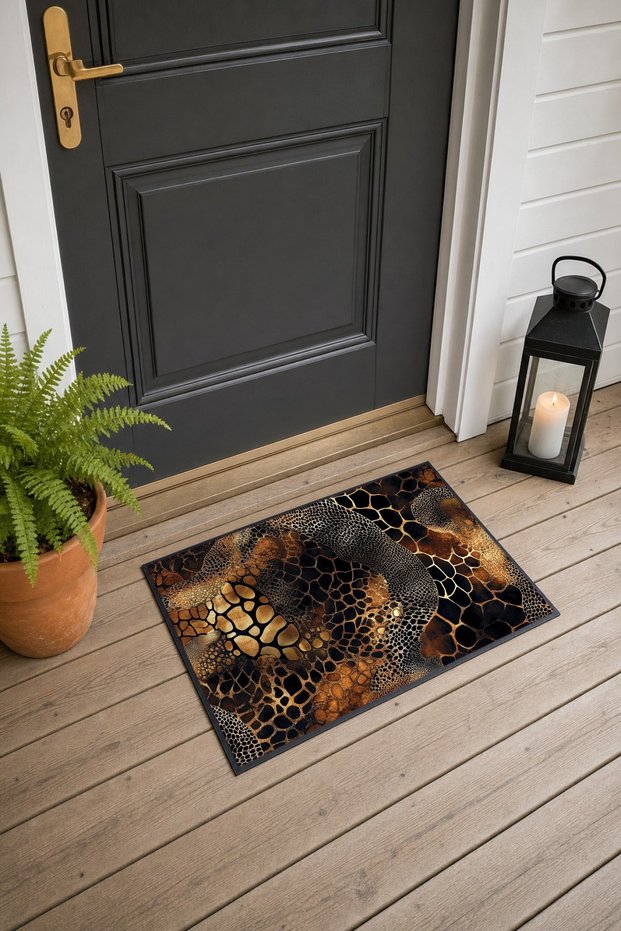 Dark Brown Leopard and Snake Mixed-Pattern Doormat, 40x60 cm, with Non-Slip Sole, Decorative