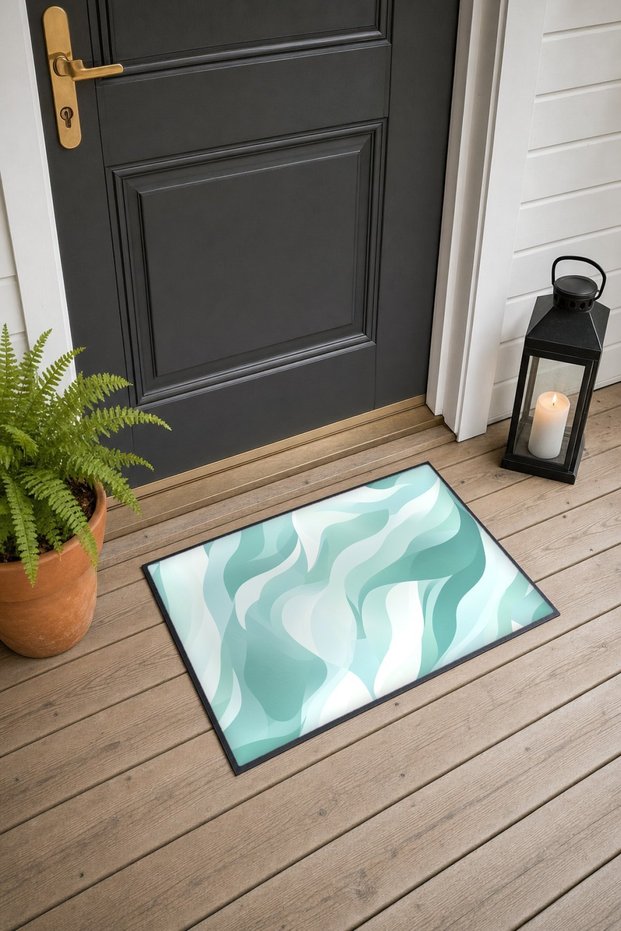 Mint White Layered Wave-Patterned Doormat, 40x60 cm, with Non-Slip Sole, Decorative