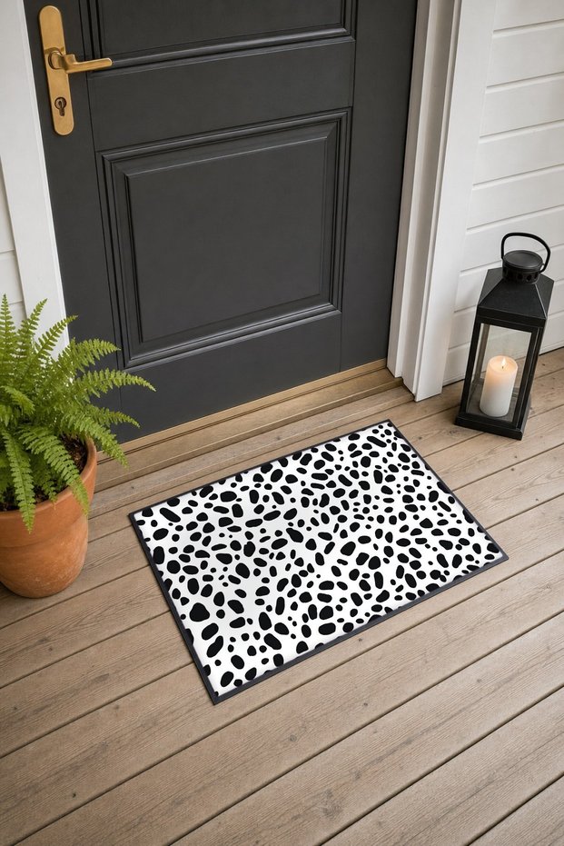 Black and White Dalmatian-Polka Dot Doormat, 40x60 cm, with Non-Slip Sole, Decorative